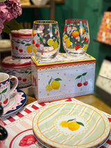 Plato de Postre de Porcelana 'Fruit Mania' Limones y Rayas