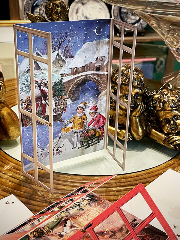 Christmas and Advent Card 'Nostalgic Window' - White with Landscapes