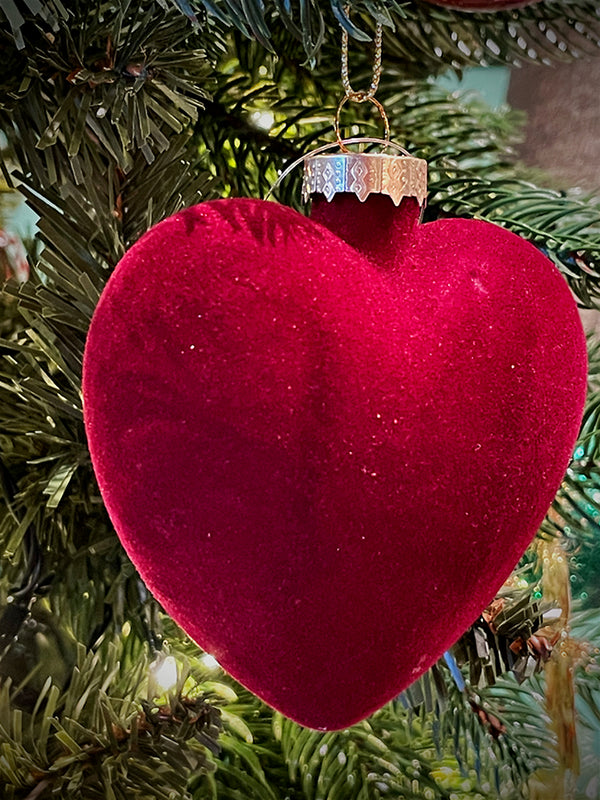 Velvet Christmas Ornament 'Heart' 10cm – Tartan & Zebra