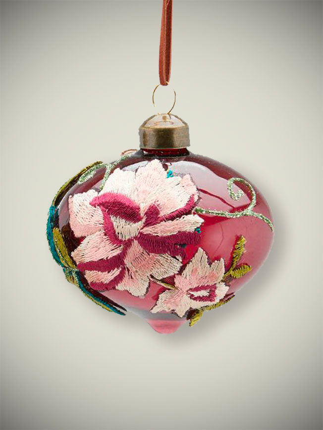 Christmas Bauble 'Embroidery' - Oval 8cm