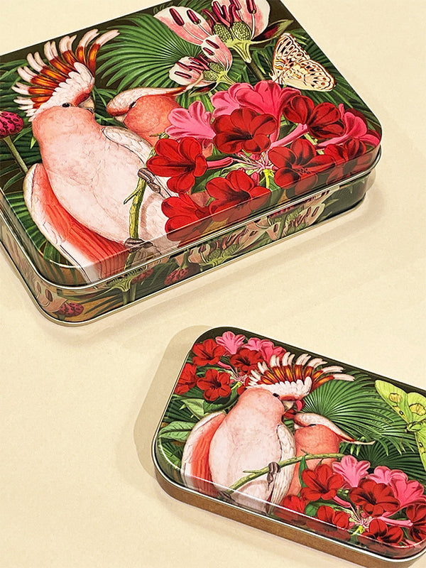 Large Tin Box 'Cockatoos and Flowers'