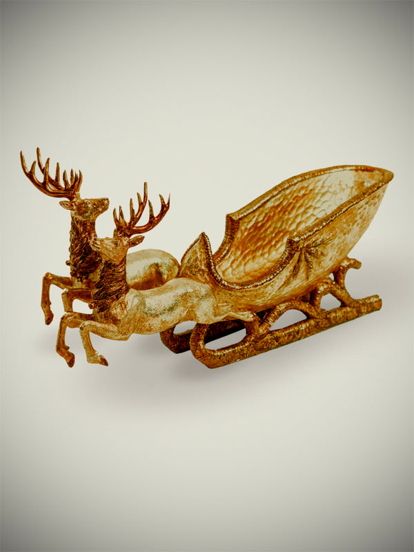 Decorative Gold Centerpiece 'Reindeer Sleigh'