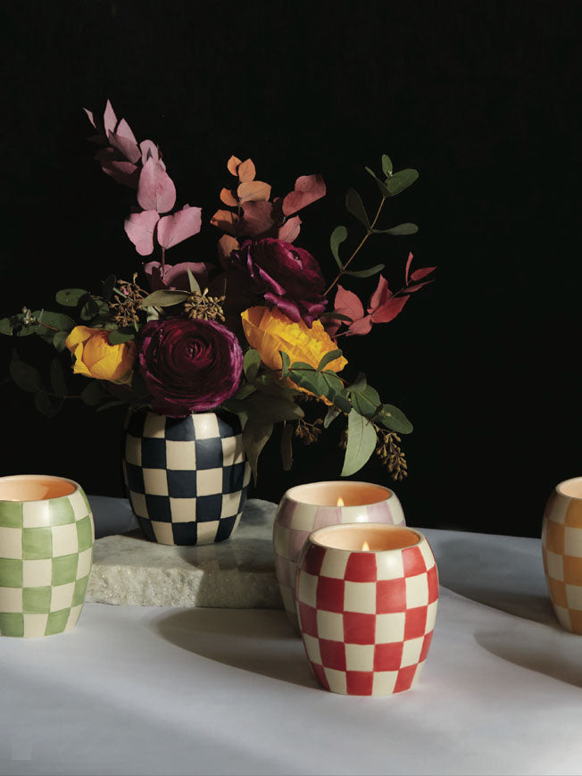 Paddywax Black 'Checkmate' Candle, Fig & Olive Tartan & Zebra