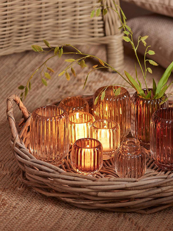 Glass Candle Holder 'Gloria' - Brown