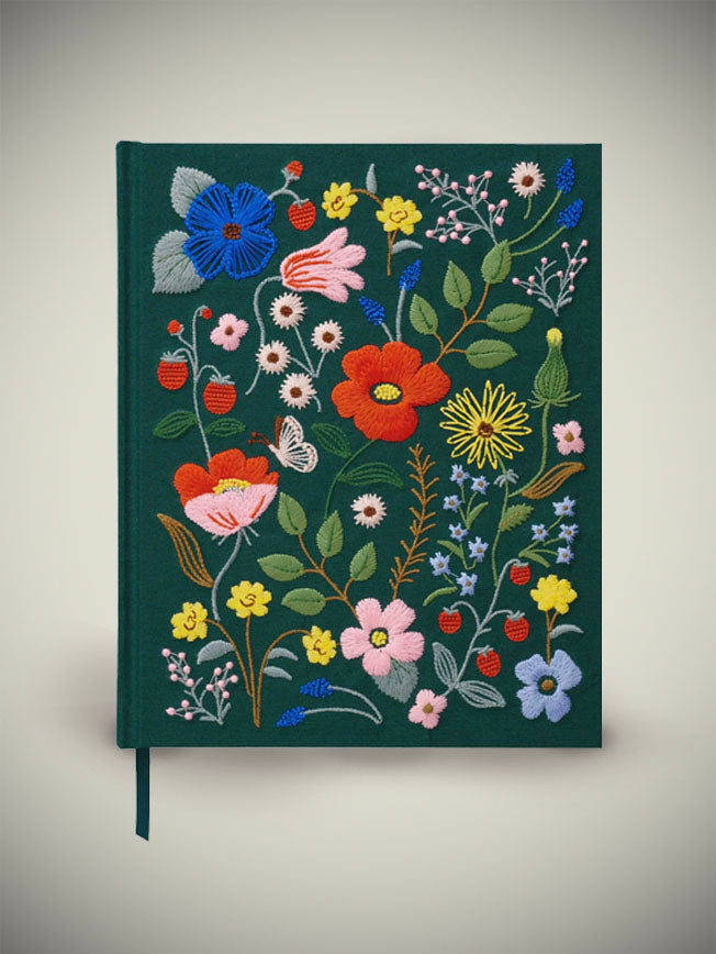 Embroidered Notebook 'Strawberry Fields'