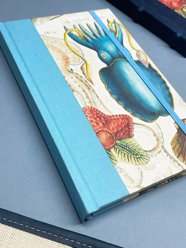 Cuaderno A5 'Ocean Life' - Tela Azul Celeste
