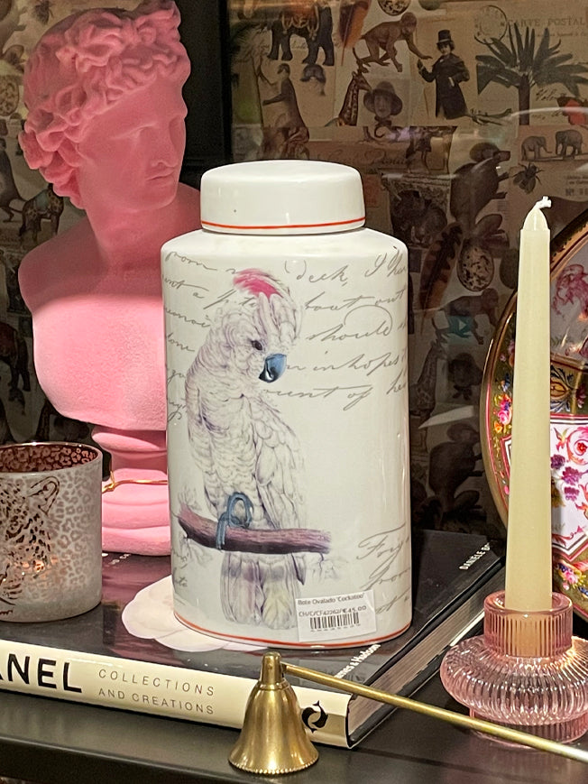 Oval Porcelain Jar 'Cockatoo'