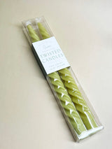 Set of 2 'Twisted' Dinner Candles - Green