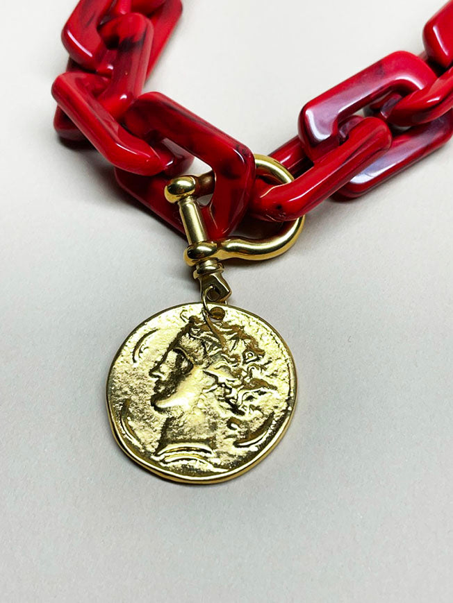 Collar Medalla 'Grand Tour' con Cadena Roja