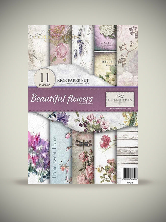 Pack 11 Hojas Papel de Arroz A4 'Beautiful Flowers'