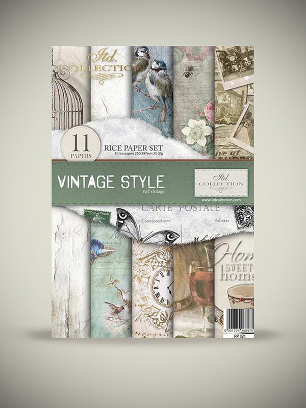 Pack of 11 Sheets of A4 Rice Paper 'Vintage Style'