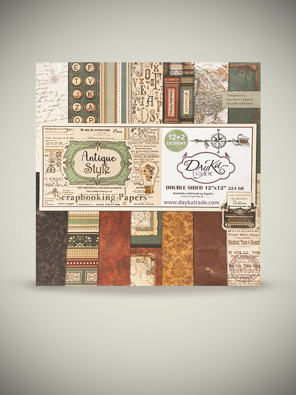 Pack 14 Hojas Papel Scrap 30x30 cm 'Antique Style'