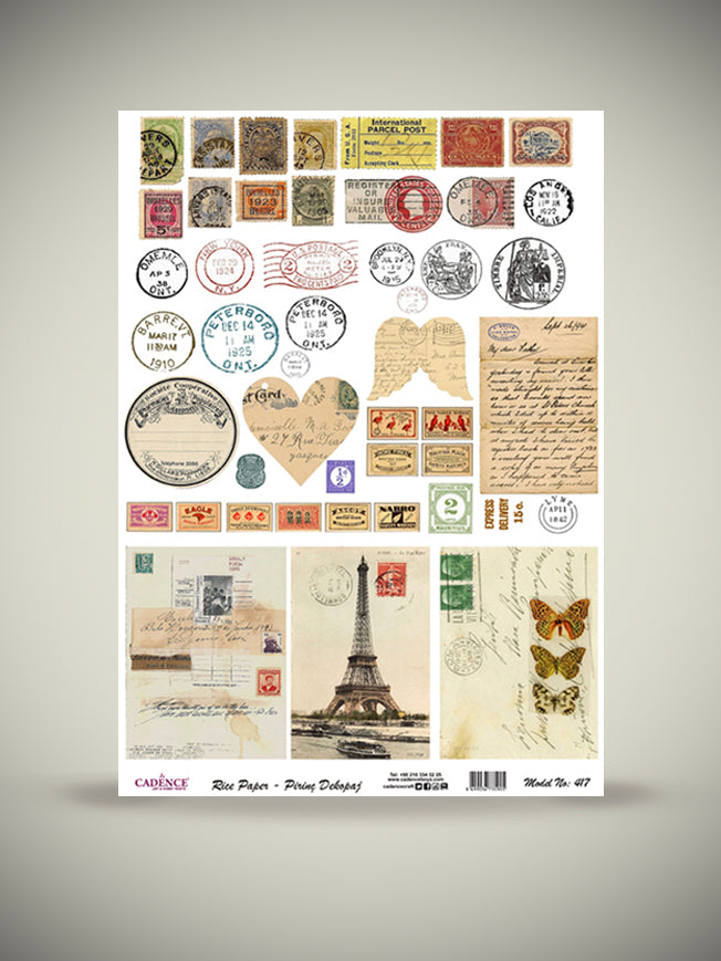 Cadence A3 Rice Paper Sheet 'Vintage Travel' for Decoupage – Tartan & Zebra