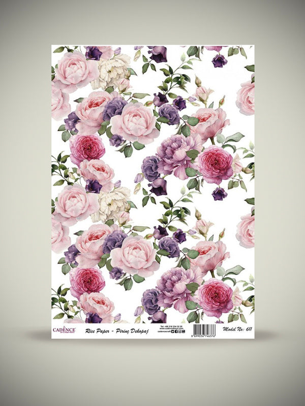 Hoja Papel de Arroz A3 'Peonias y Rosas'
