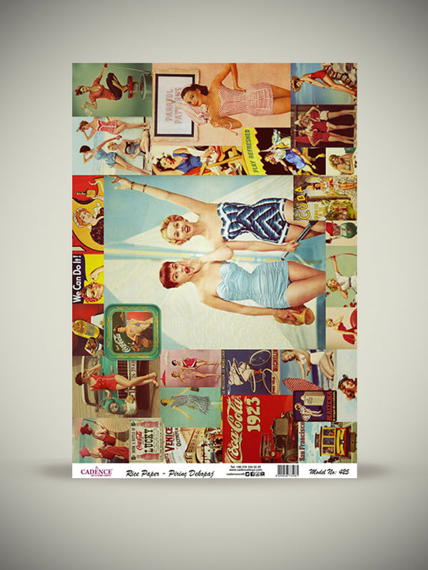 Hoja Papel de Arroz A3 'Vintage Pin Ups'
