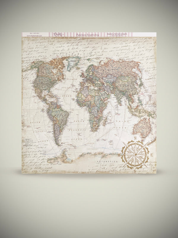 Hoja Papel Scrap 30x30 cm 'World Map'