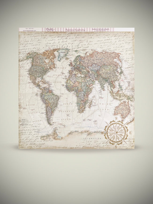 Hoja Papel Scrap 30x30 cm 'World Map'