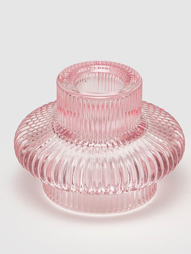 Glass Candle Holder 'Discus' - Pink