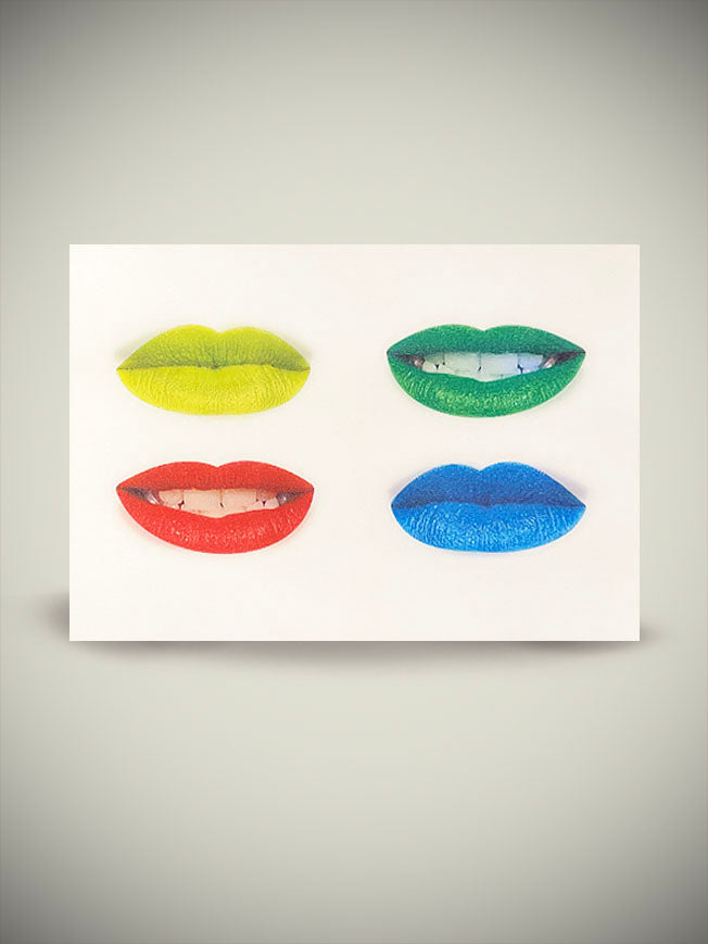 3D Postcard 'Red, Green, Blue, Yellow Lips'