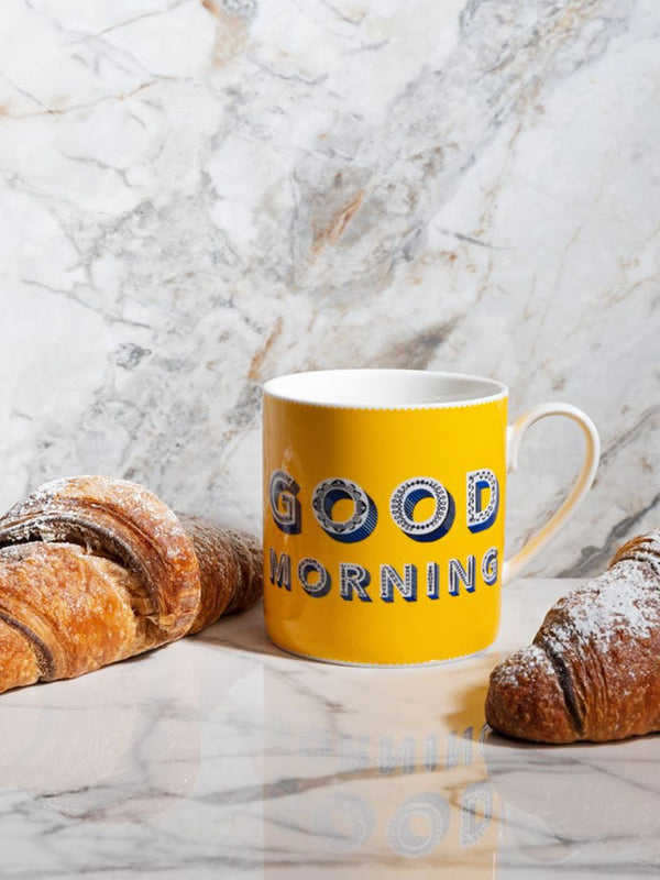 Porcelain Mug 'Good Morning' - Yellow