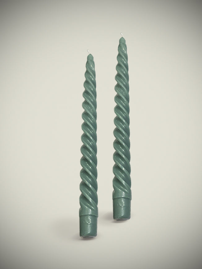 Set of 2 'Twisted' Dinner Candles - Evergreen