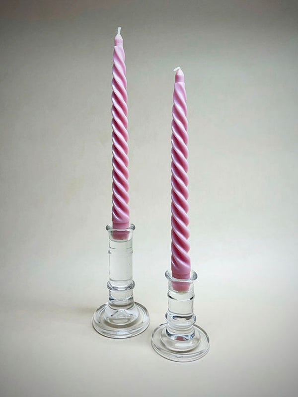 Set of 2 'Twisted' Dinner Candles - Pink