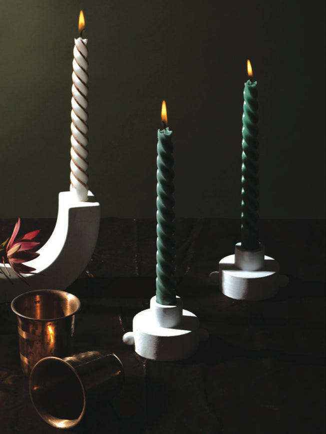Set of 2 'Twisted' Dinner Candles - Evergreen